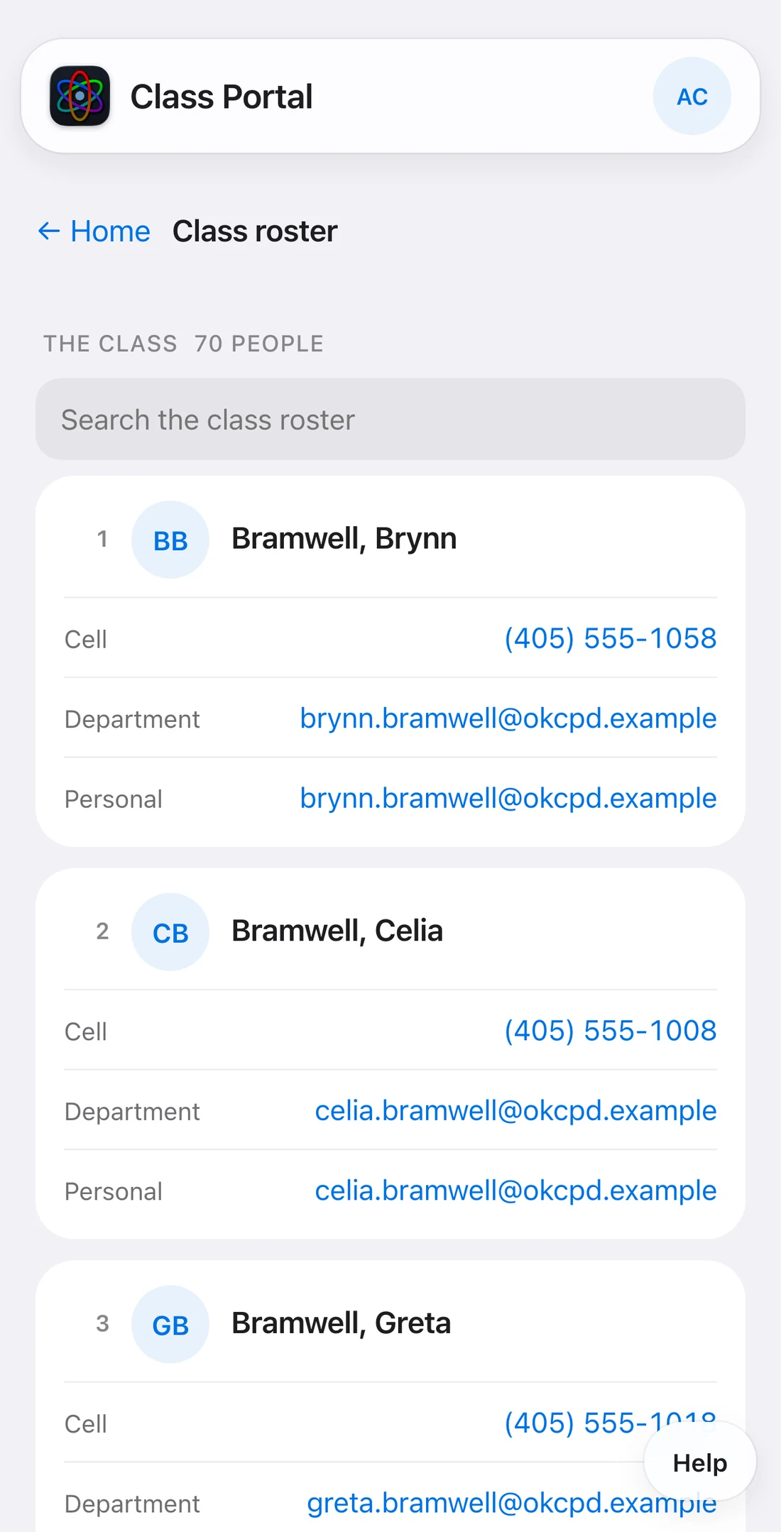 The class roster